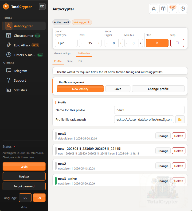 Profiles tab